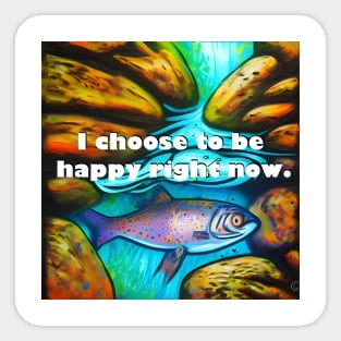 I choose to be happy right now mantra with colorful fish in water Sticker